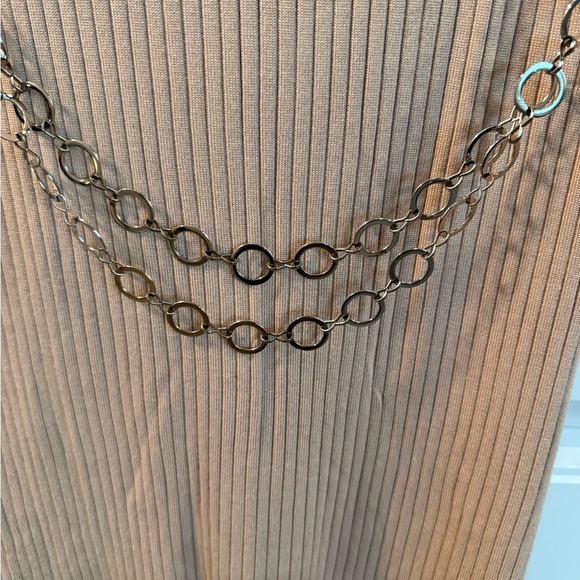 Beige Ribbed Knit Dress with Chain Detail - Picture 3 of 7